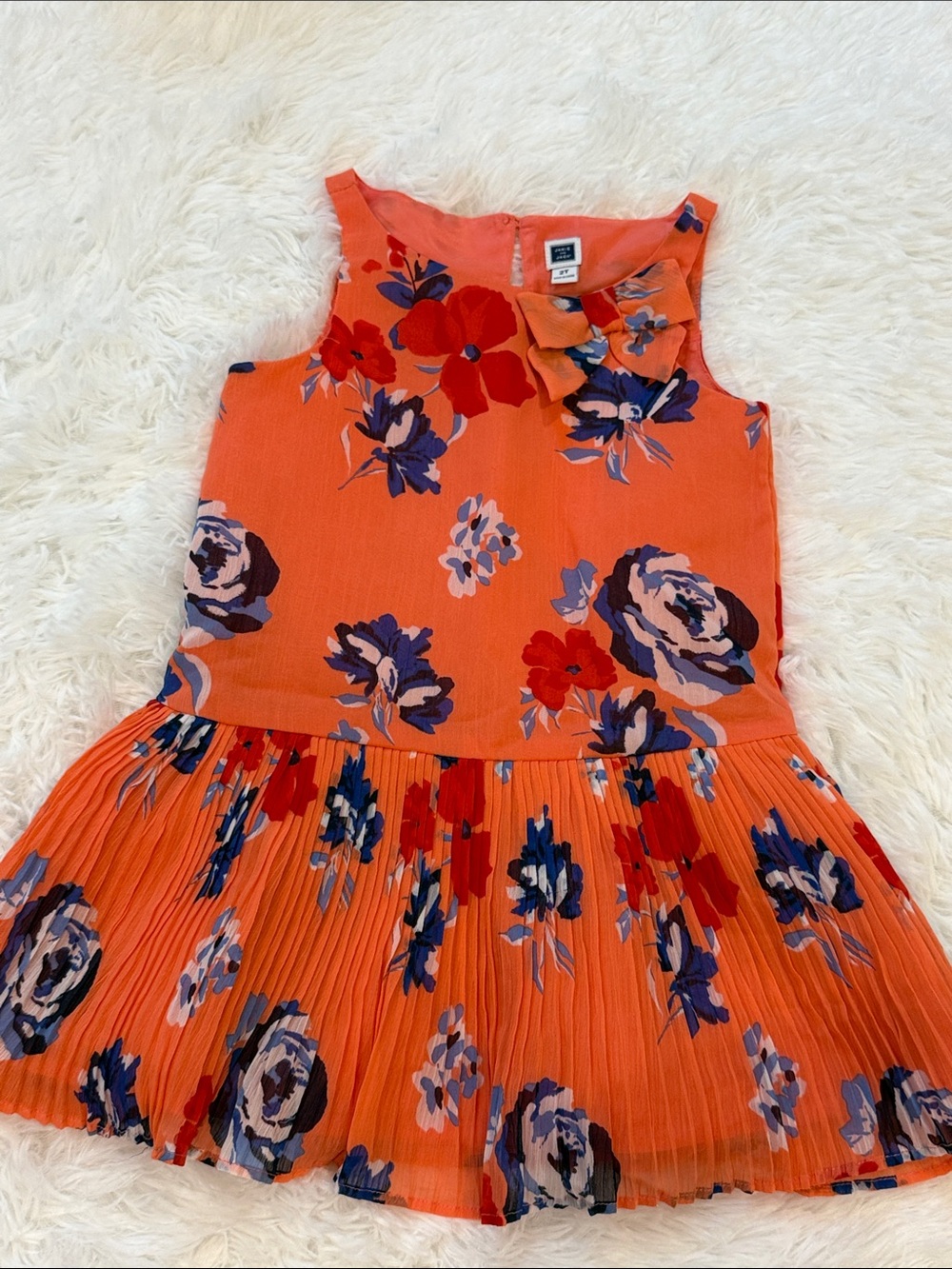 Janie and Jack Orange Floral Bow-Accent Pleated Dress
